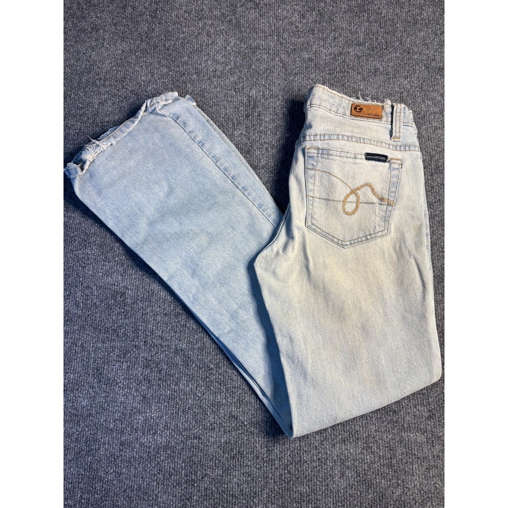 Refuge Jeans Womens 7 Blue Denim Stretch Light Wash Grunge Americana Bootcut Leg